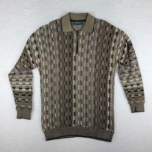 TUNDRA Sweater Mens Large Brown Geometric Quarter Zip Sweatshirt MADE IN CANADA